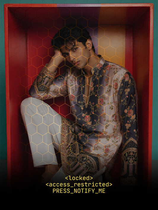Blush Pink & Midnight Blue Floral Silk Short Kurta Set with Heritage Embroidery