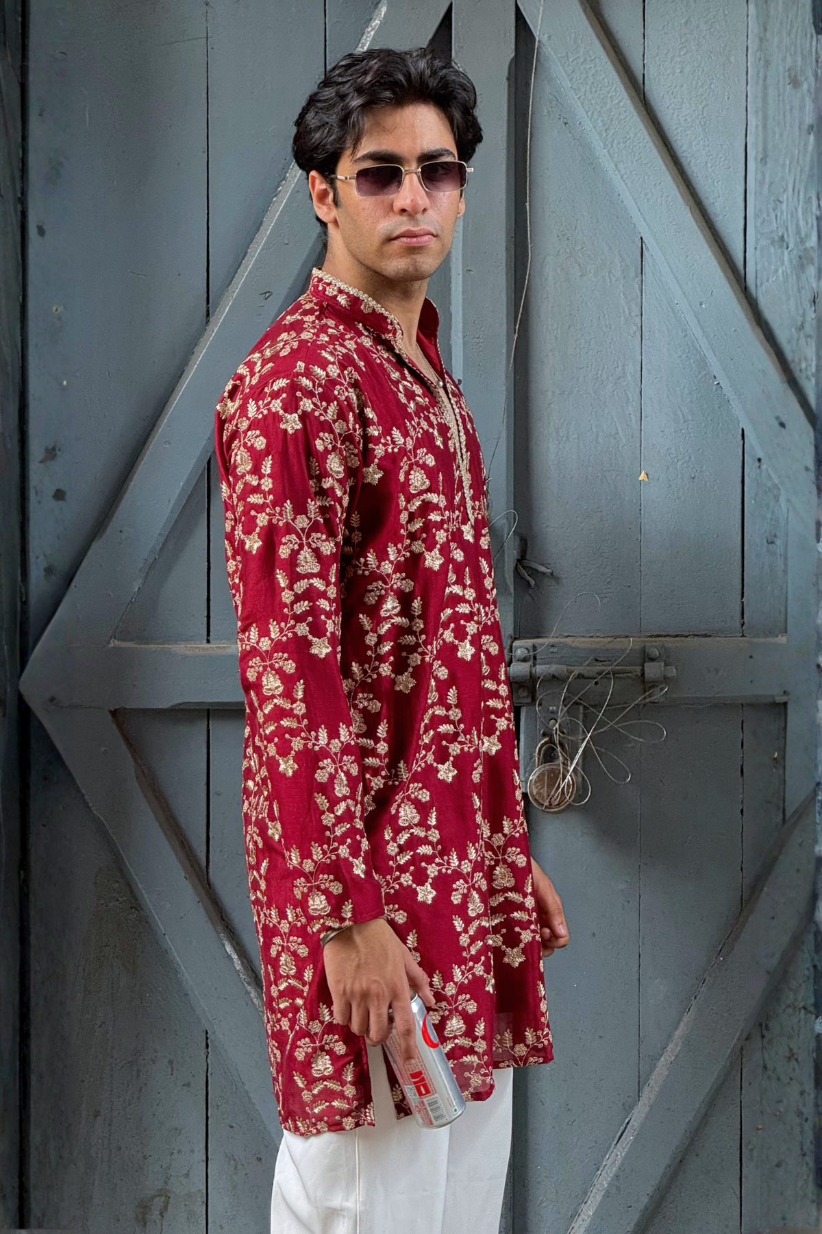 Rust Maroon Silk Base Short Kurta Set with Jari Embroidery