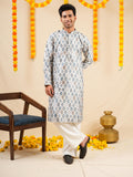 Men's Multicolour Jacquard Digital Print Kurta Set with Swarovski Detailing