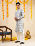 Men's Multicolour Jacquard Digital Print Kurta Set with Swarovski Detailing