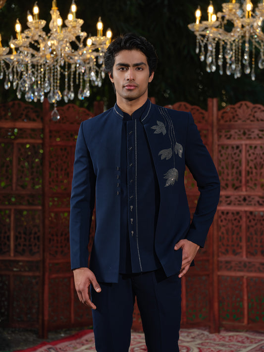 Imperial Teal Premium Open Jodhpuri with Swarovski Hotfix Detailing