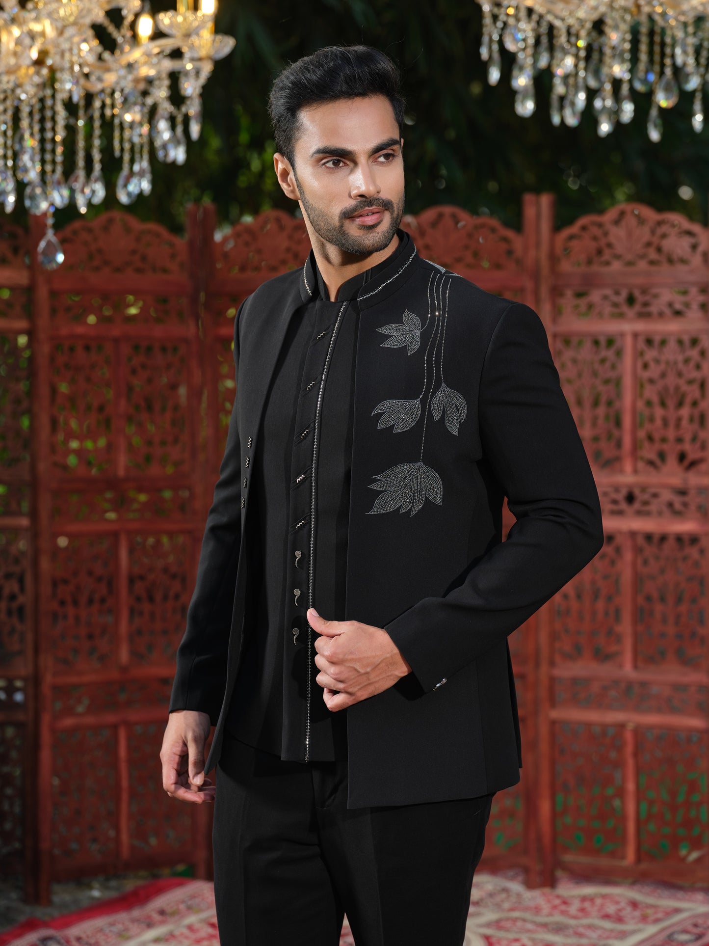 Imperial Teal Premium Open Jodhpuri with Swarovski Hotfix Detailing