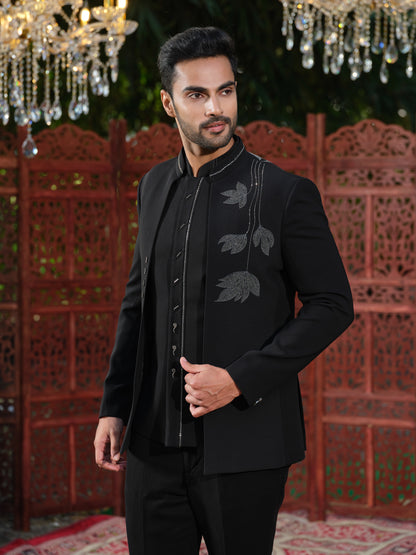 Imperial Teal Premium Open Jodhpuri with Swarovski Hotfix Detailing