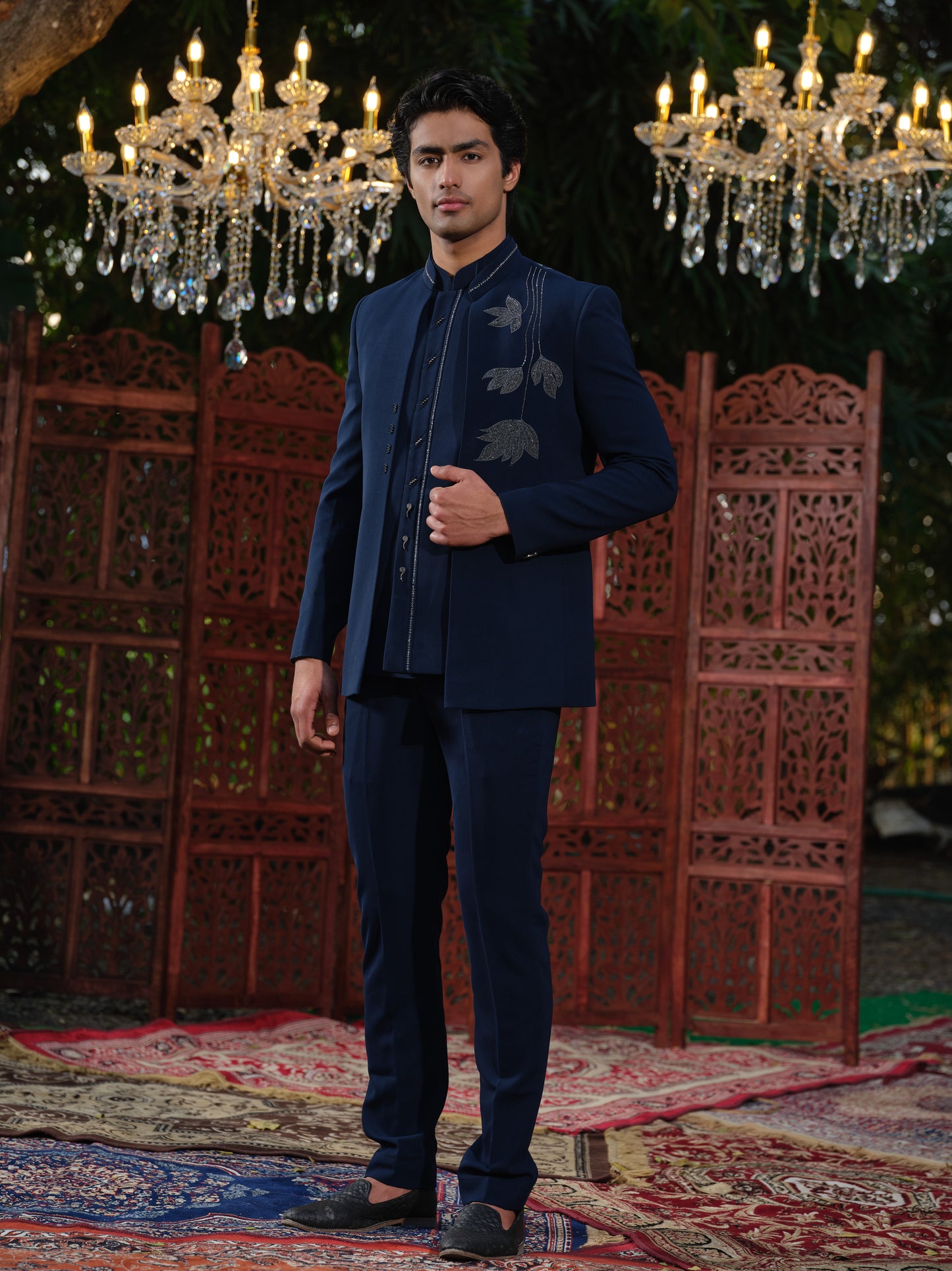 Imperial Teal Premium Open Jodhpuri with Swarovski Hotfix Detailing