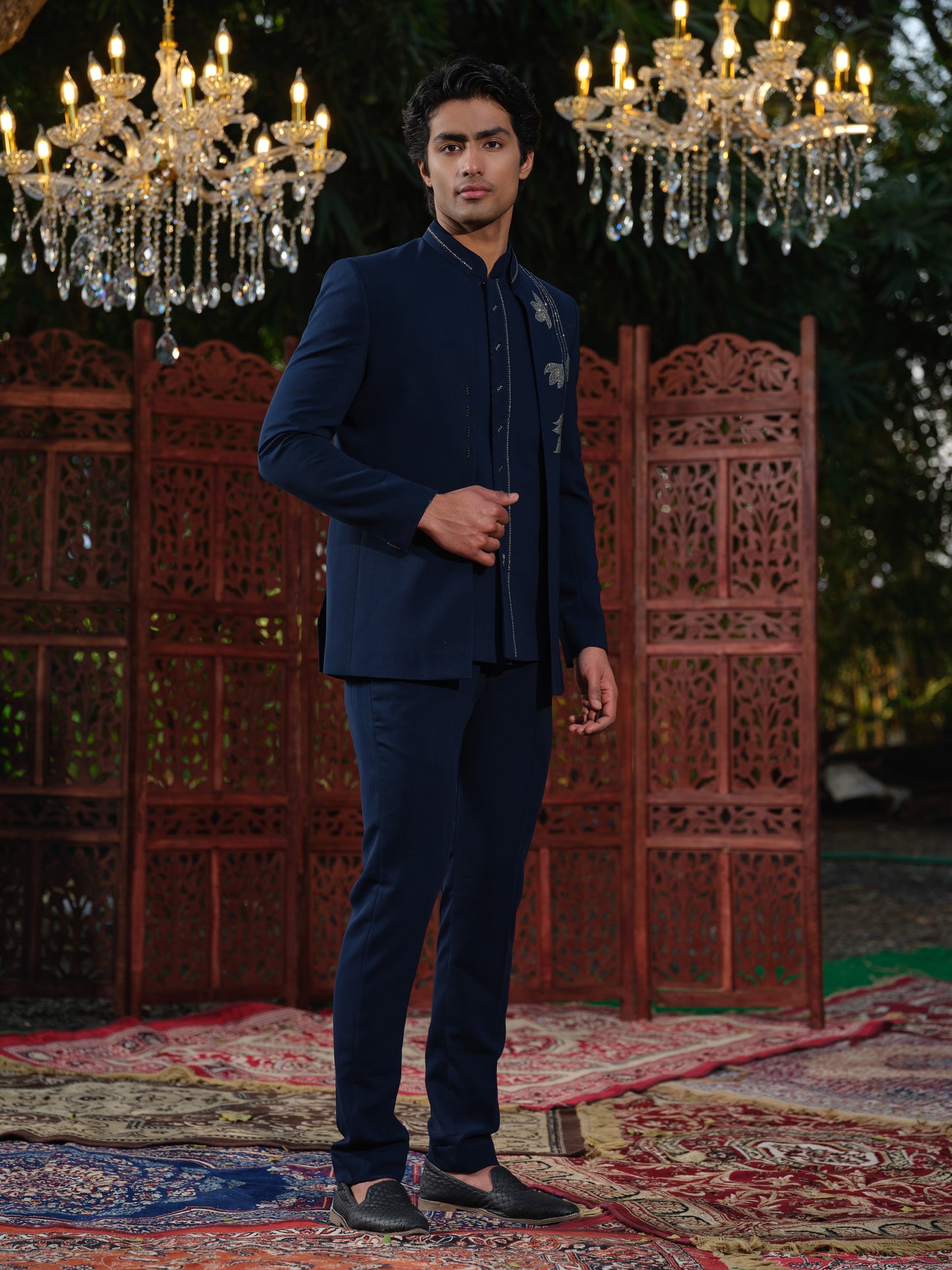 Imperial Teal Premium Open Jodhpuri with Swarovski Hotfix Detailing