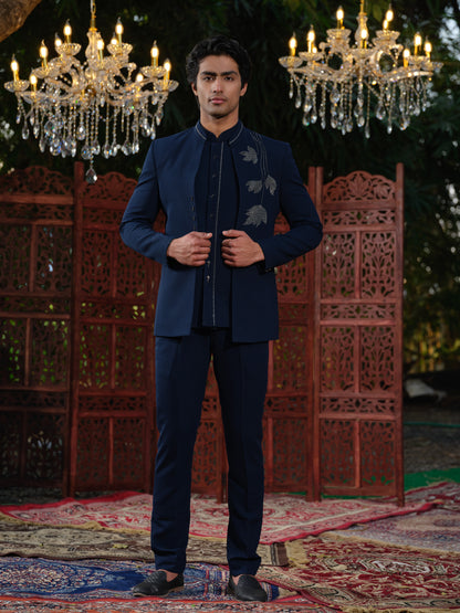Imperial Teal Premium Open Jodhpuri with Swarovski Hotfix Detailing