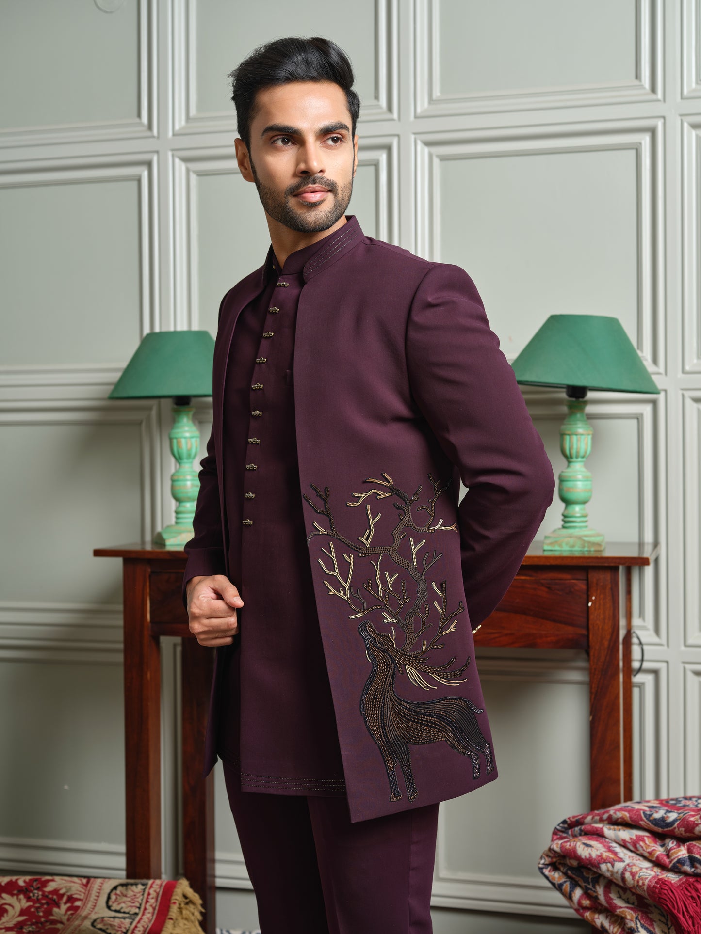 Premium Open Jodhpuri with Crystal Deer Motif