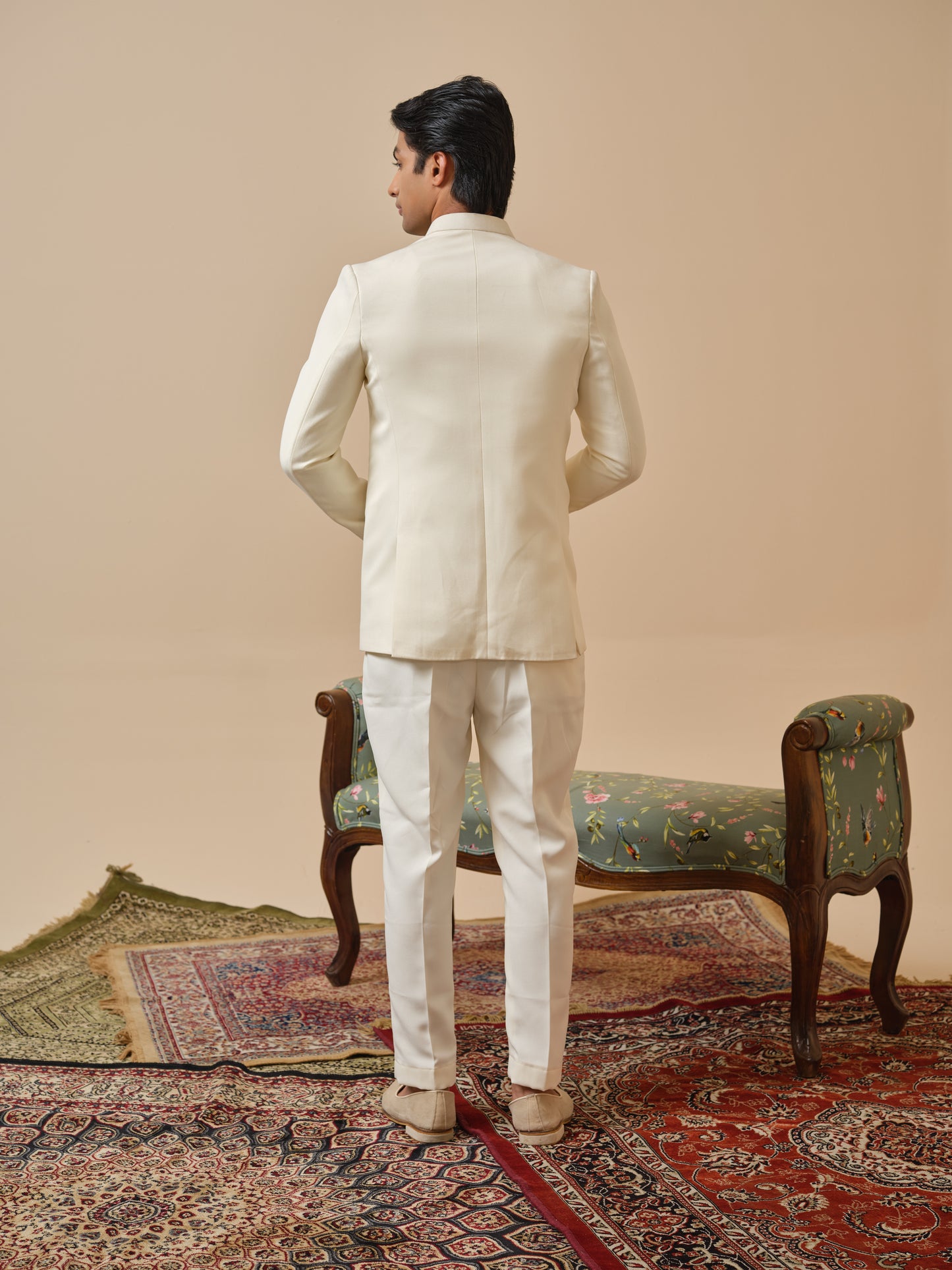 Ivory Cream Premium Open Jodhpuri with Floral Appliqué & Diamond Highlights