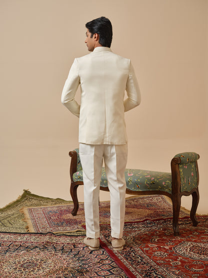 Ivory Cream Premium Open Jodhpuri with Floral Appliqué & Diamond Highlights