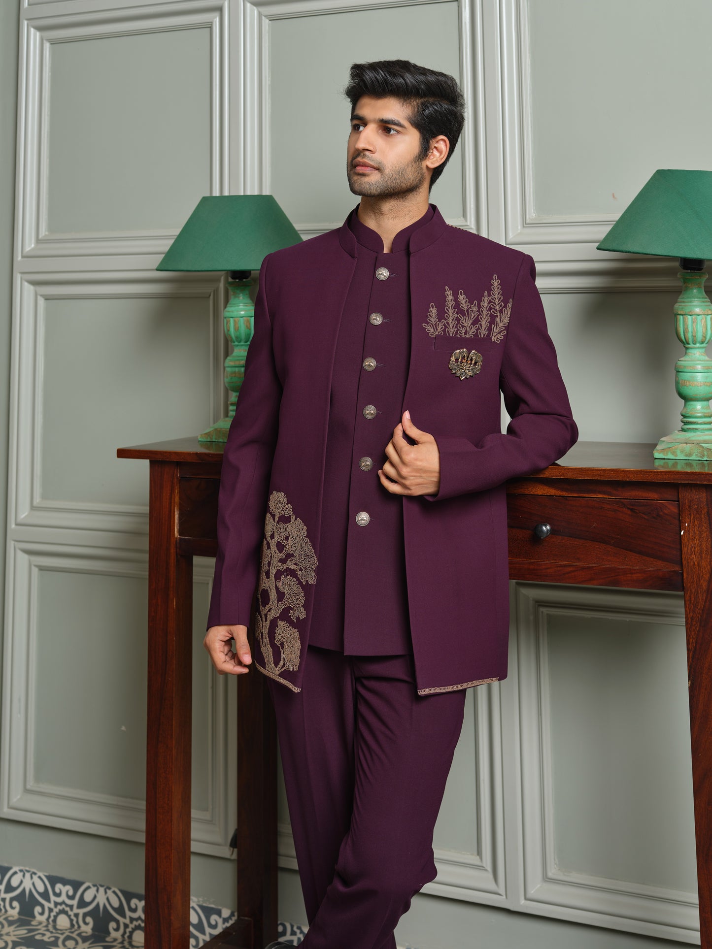 Premium Open Jodhpuri with Gold Cord Elephant Motif