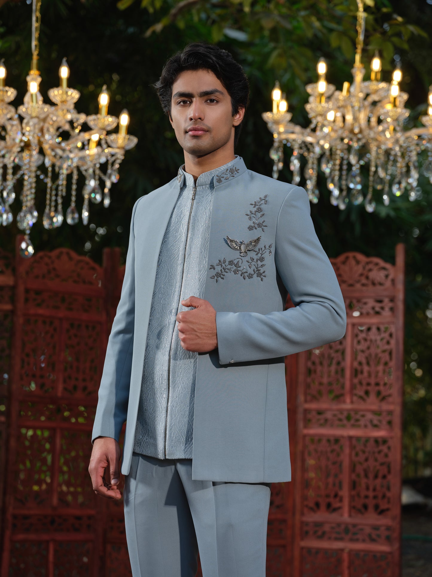 Premium Open Jodhpuri with Hand Embellishment & Jacquard Inner