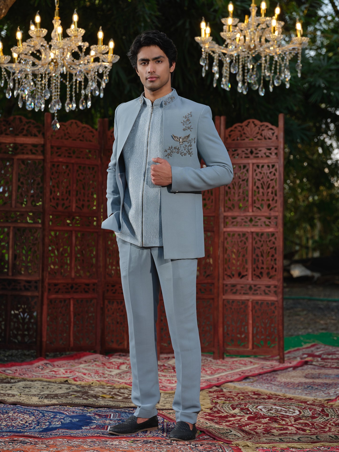Premium Open Jodhpuri with Hand Embellishment & Jacquard Inner