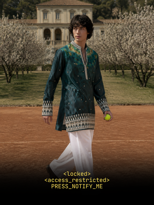 Teal Blue Crepe Short Kurta Set with Bead Work