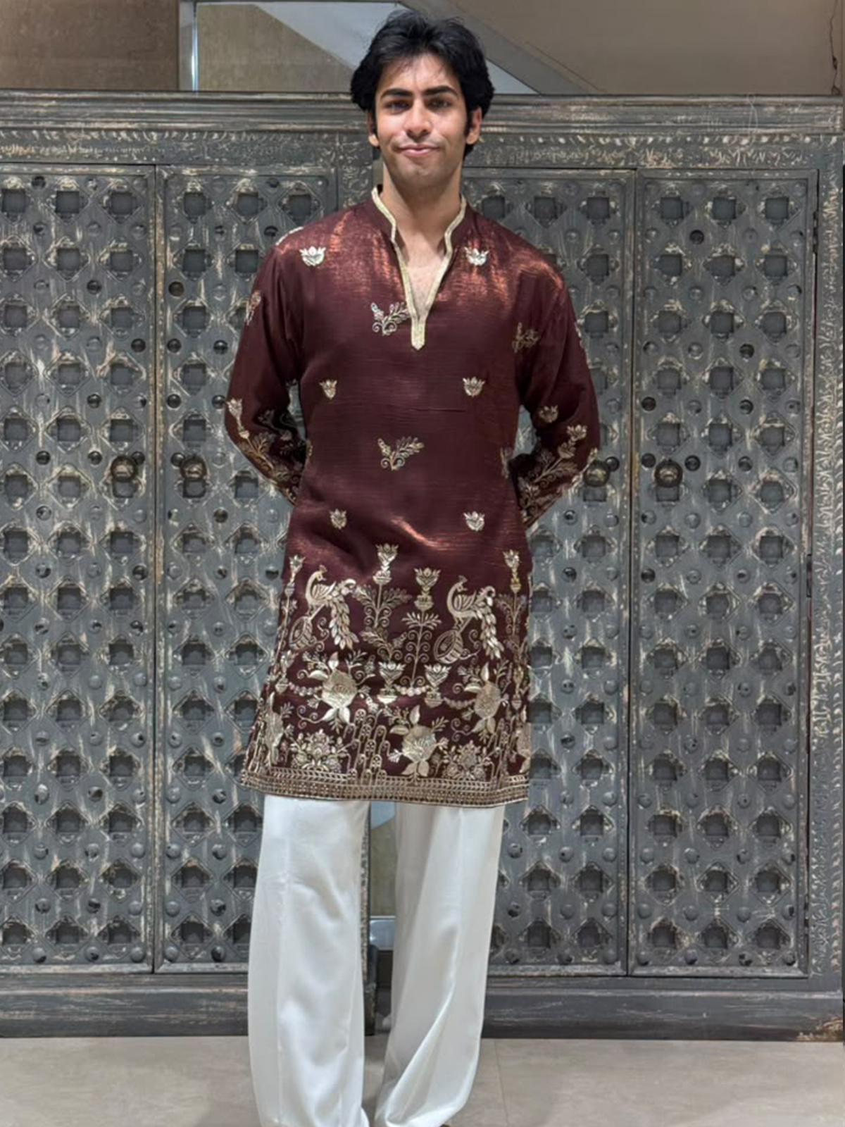 Shimmer Organza Short Kurta Set with Jari Embroidery