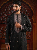 Men’s Black Silk Kurta Set with Sequins & Mirror Work Embroidery