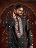Men’s Black Silk Kurta Set with Sequins & Mirror Work Embroidery