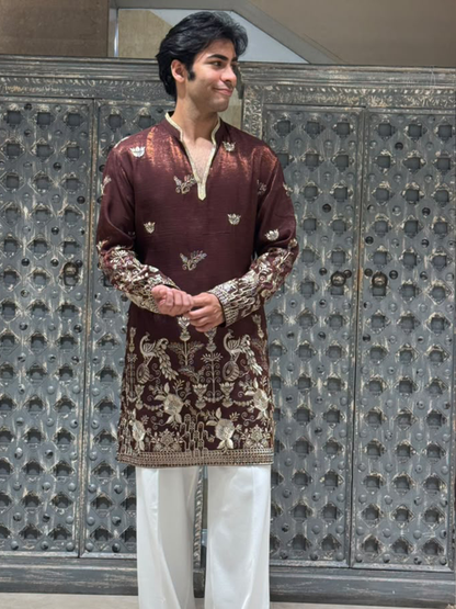 Shimmer Organza Short Kurta Set with Jari Embroidery