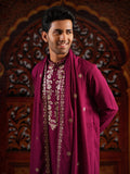 Men's Wine Georgette Foil Work Kurta Set with Dupatta