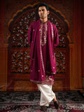 Men's Wine Georgette Foil Work Kurta Set with Dupatta