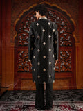 Men's Black Satin Silk Kurta with Golden Zari & Multicolour Embroidery Set