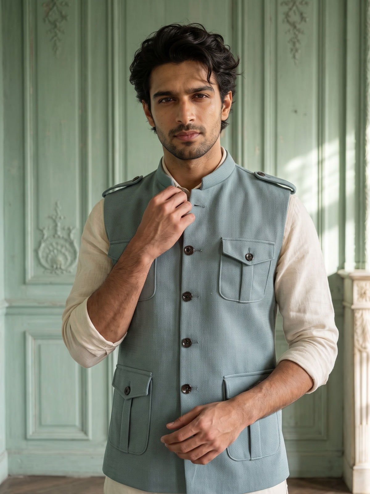 Elite Stretch Knit Bandi Jacket with Shoulder Loops and Patch Pockets