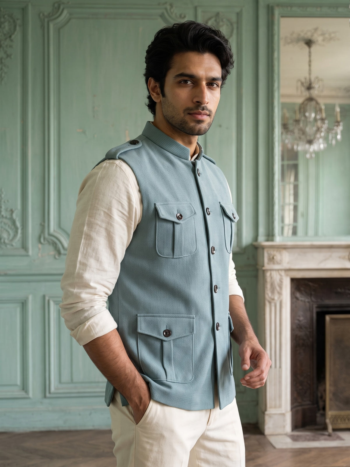 Elite Stretch Knit Bandi Jacket with Shoulder Loops and Patch Pockets