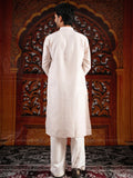 Men’s Off-White Linen Blend Kurta Set with Digital Print & Swarovski Work