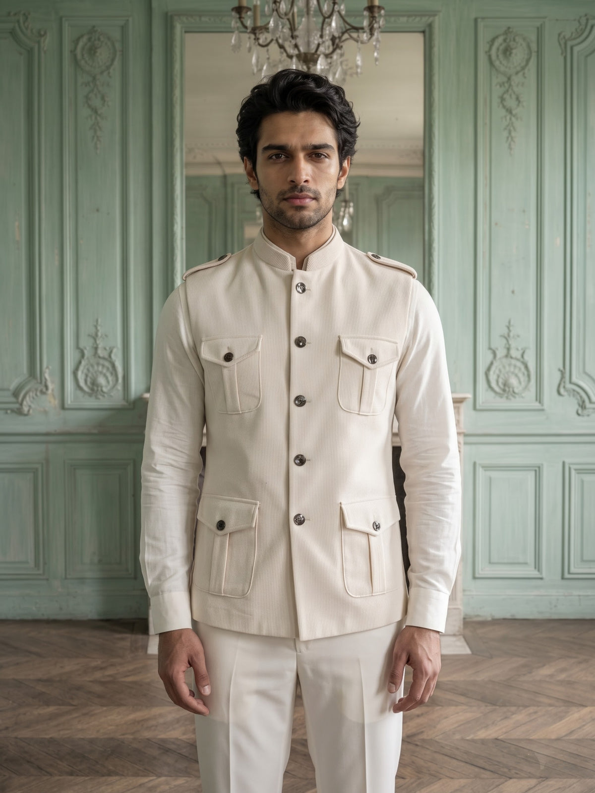 Elite Stretch Knit Bandi Jacket with Shoulder Loops and Patch Pockets