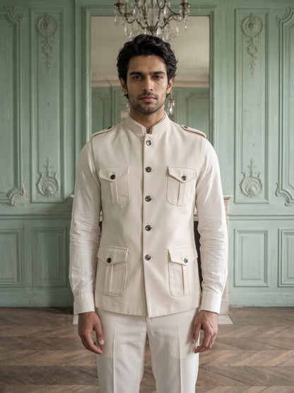 Elite Stretch Knit Bandi Jacket with Shoulder Loops and Patch Pockets