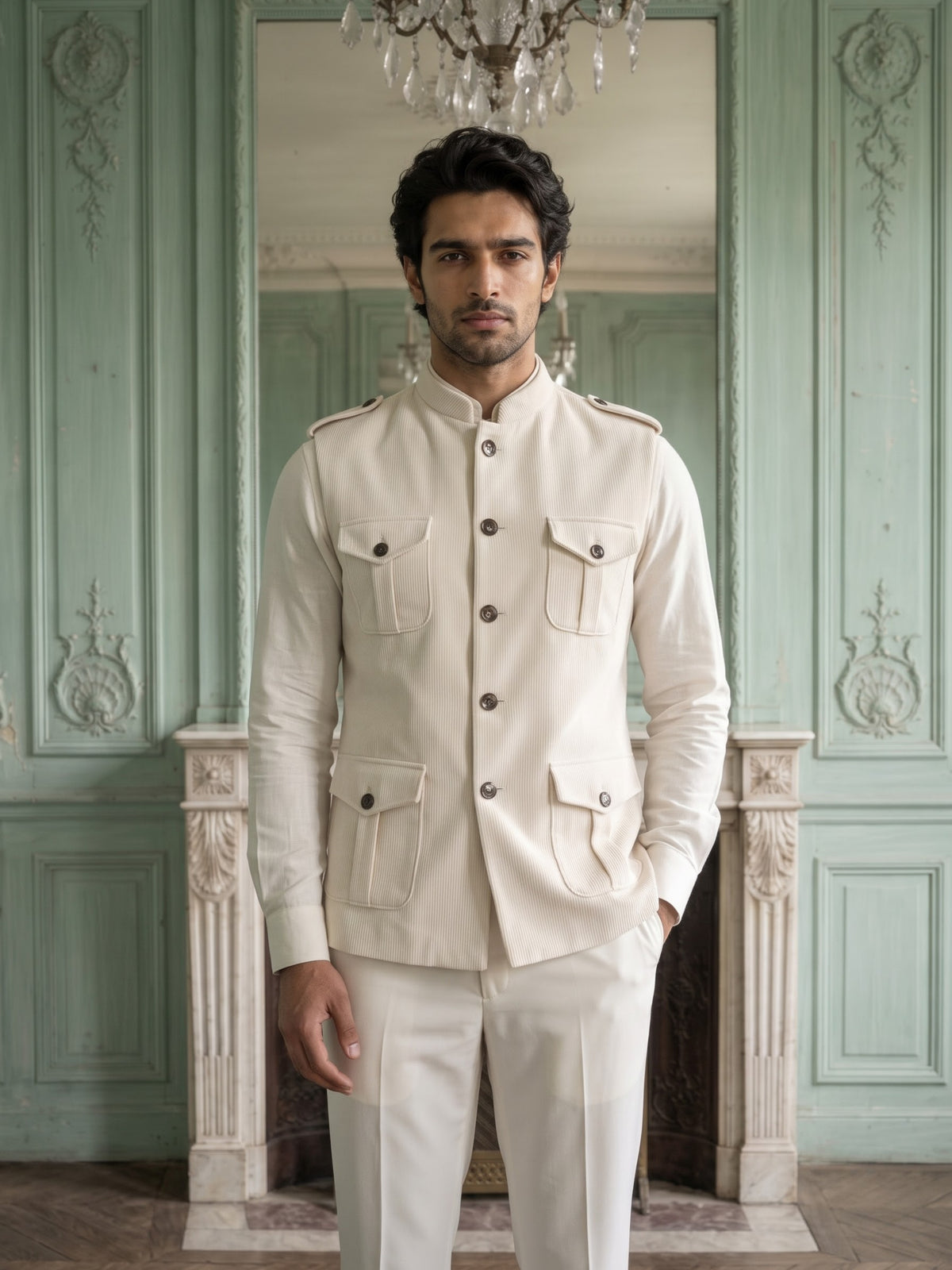 Elite Stretch Knit Bandi Jacket with Shoulder Loops and Patch Pockets