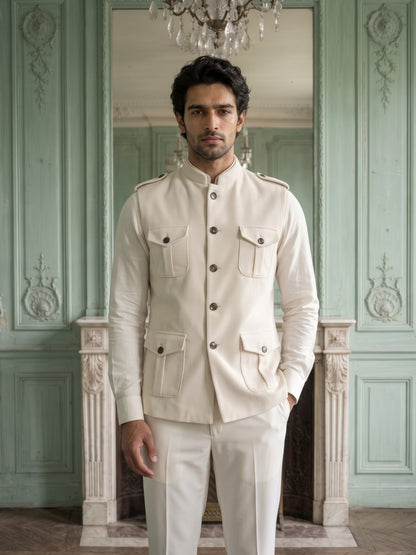 Elite Stretch Knit Bandi Jacket with Shoulder Loops and Patch Pockets