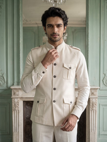 Elite Stretch Knit Bandi Jacket with Shoulder Loops and Patch Pockets