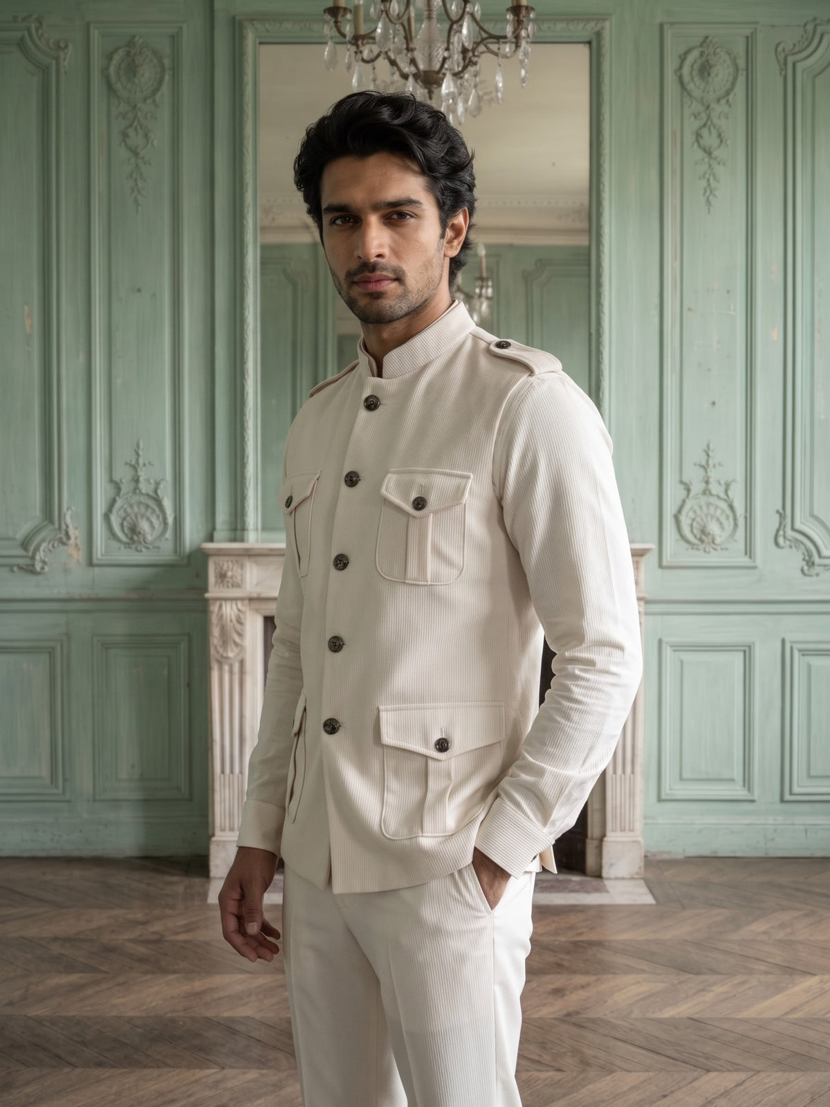 Elite Stretch Knit Bandi Jacket with Shoulder Loops and Patch Pockets