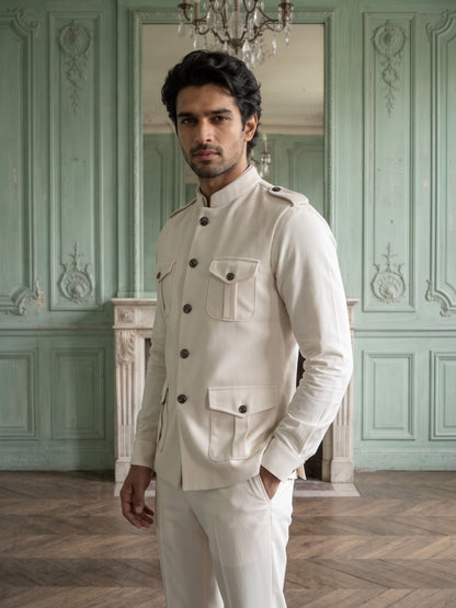 Elite Stretch Knit Bandi Jacket with Shoulder Loops and Patch Pockets
