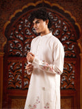 Men’s Off-White Linen Blend Kurta Set with Digital Print & Swarovski Work