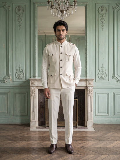 Elite Stretch Knit Bandi Jacket with Shoulder Loops and Patch Pockets