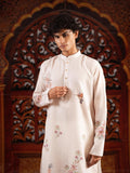 Men’s Off-White Linen Blend Kurta Set with Digital Print & Swarovski Work