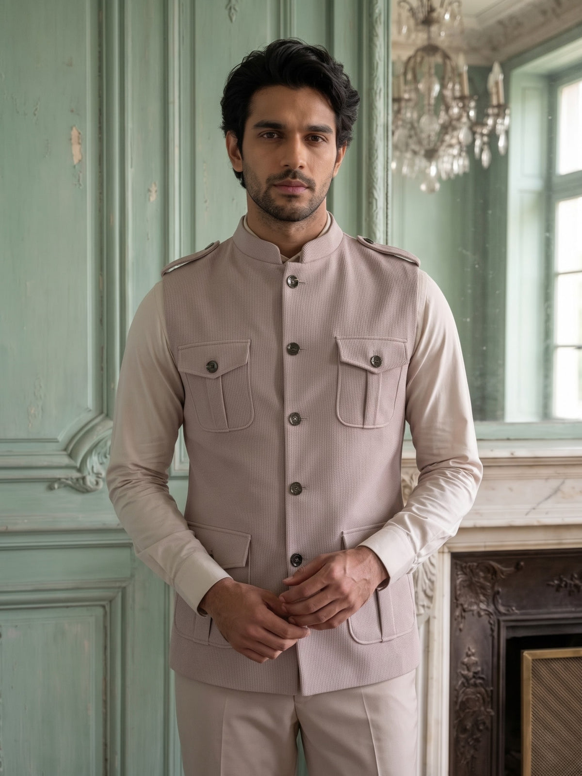 Elite Stretch Knit Bandi Jacket with Shoulder Loops and Patch Pockets
