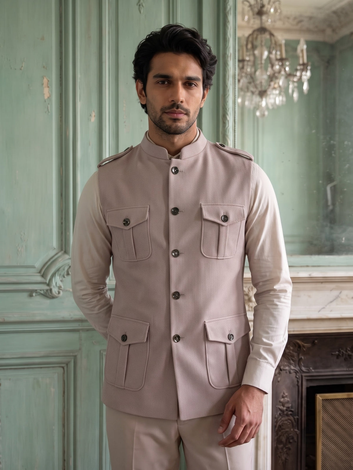 Elite Stretch Knit Bandi Jacket with Shoulder Loops and Patch Pockets