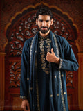 Men's Blue Georgette Foil Work Kurta Set with Dupatta