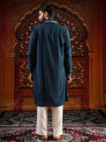 Men's Blue Georgette Foil Work Kurta Set with Dupatta