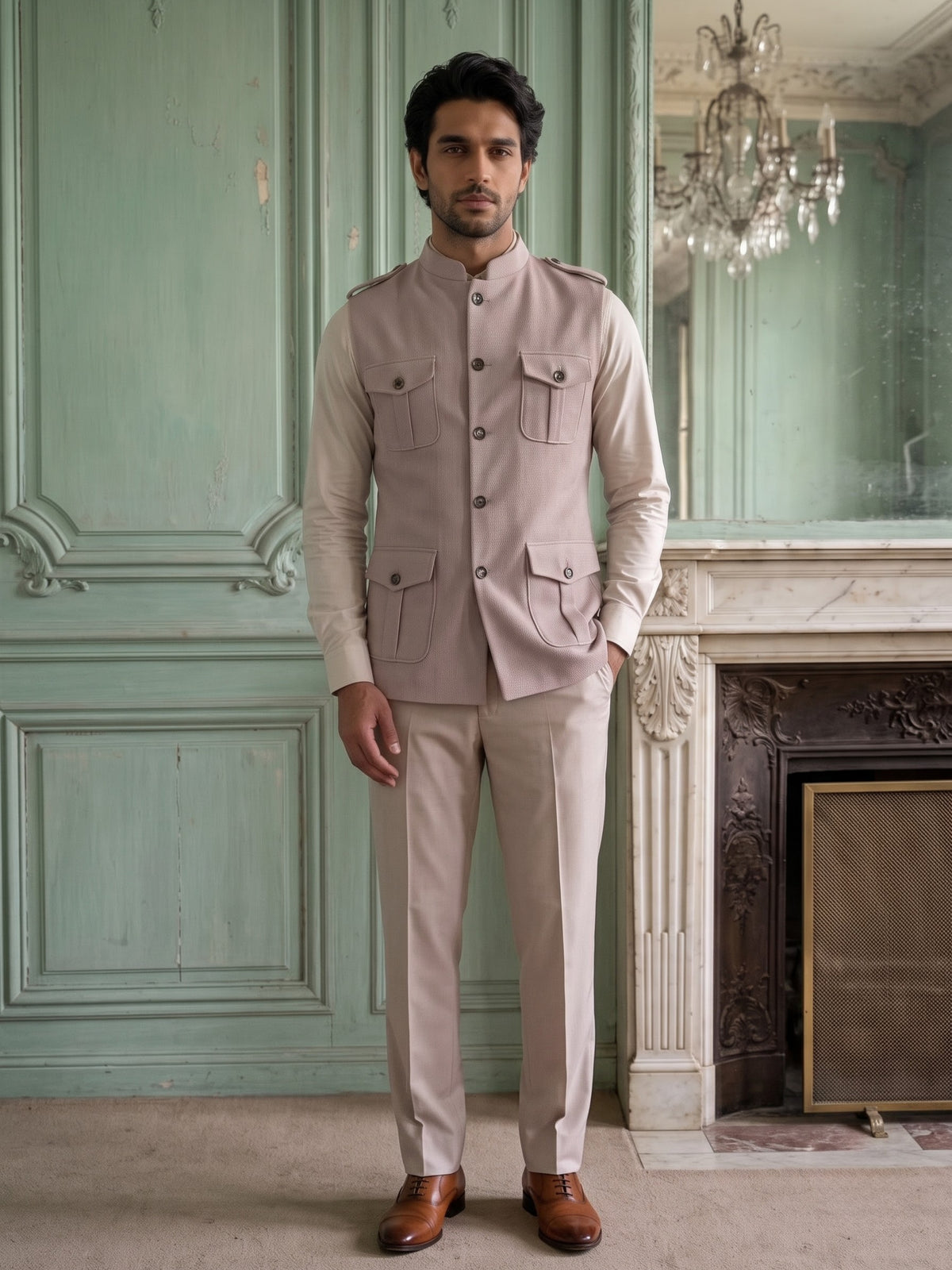 Elite Stretch Knit Bandi Jacket with Shoulder Loops and Patch Pockets