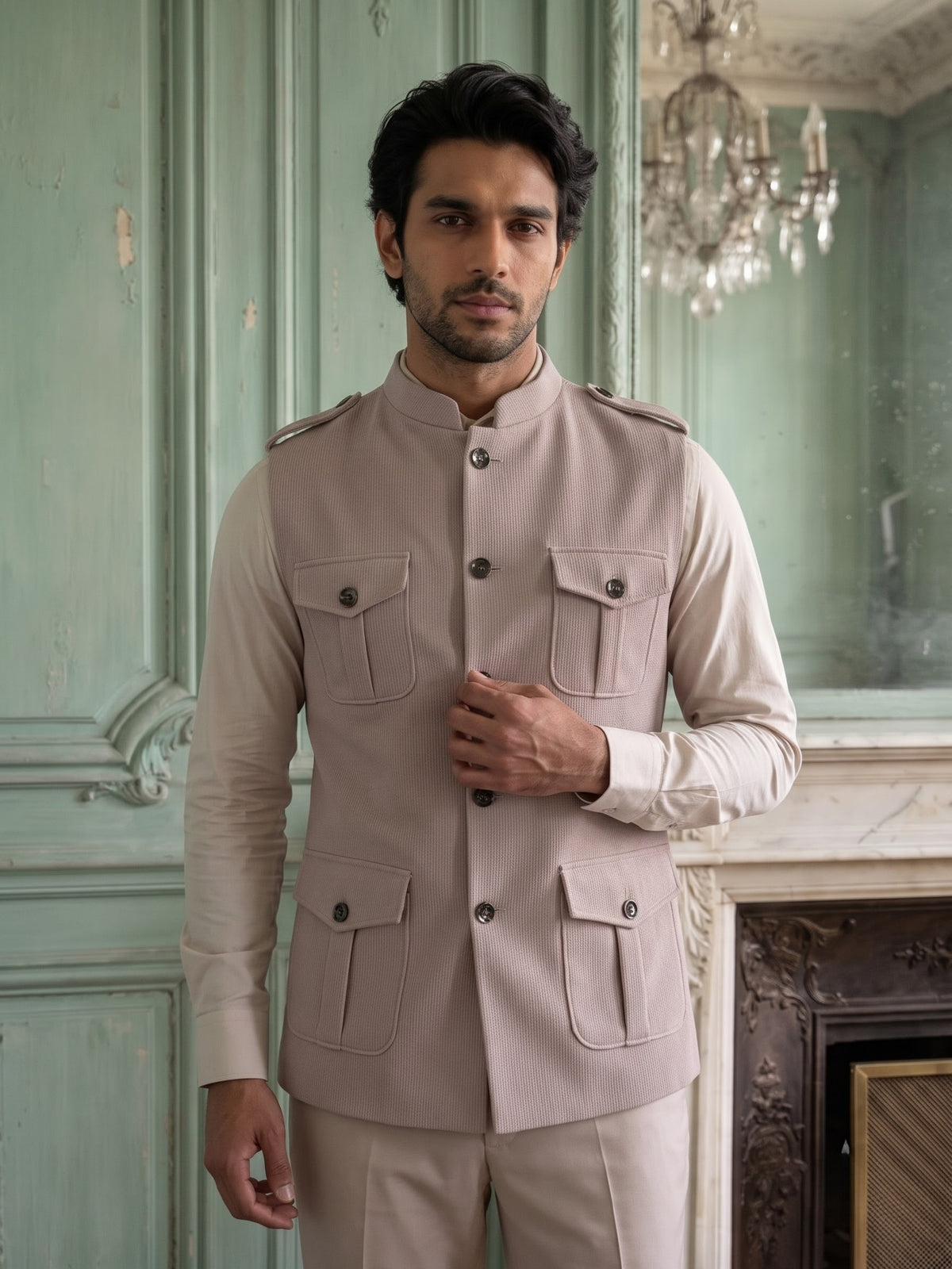 Elite Stretch Knit Bandi Jacket with Shoulder Loops and Patch Pockets