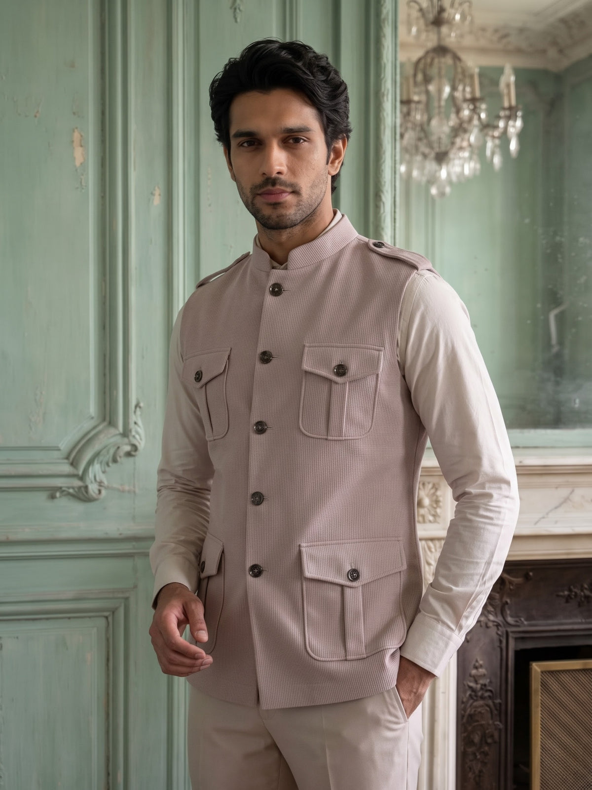Elite Stretch Knit Bandi Jacket with Shoulder Loops and Patch Pockets