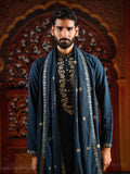 Men's Blue Georgette Foil Work Kurta Set with Dupatta