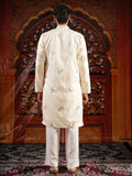 Men’s Ivory Silk Kurta Set with Golden Zari Thread Work