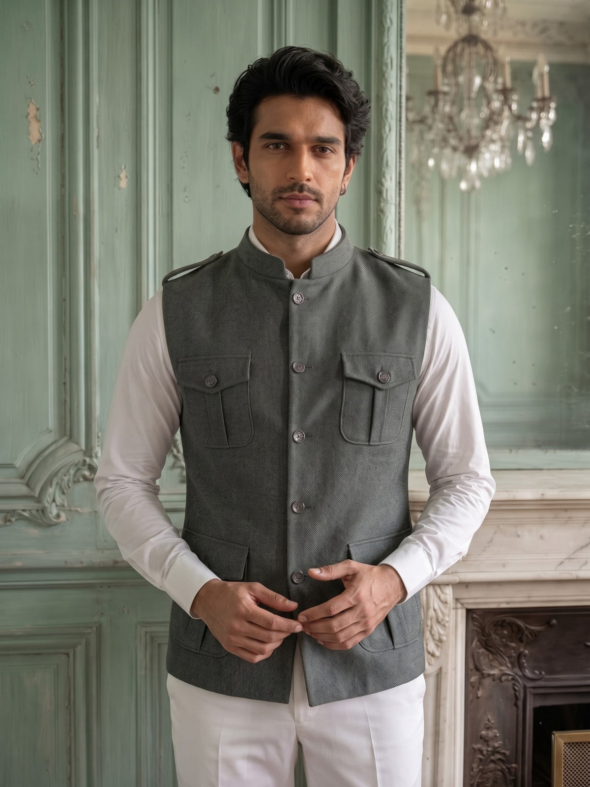 Elite Stretch Knit Bandi Jacket with Shoulder Loops and Patch Pockets