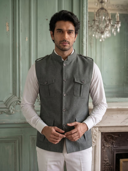 Elite Stretch Knit Bandi Jacket with Shoulder Loops and Patch Pockets