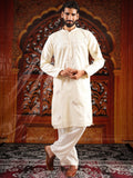 Men’s Ivory Silk Kurta Set with Golden Zari Thread Work