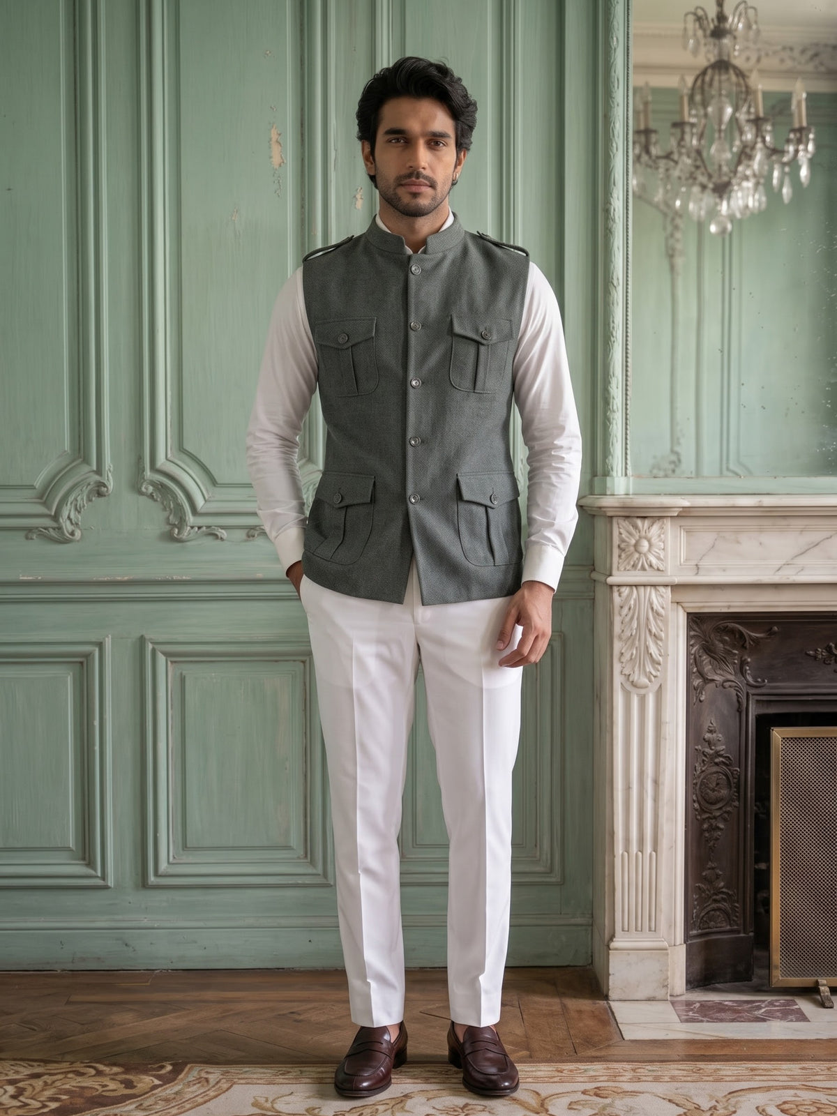 Elite Stretch Knit Bandi Jacket with Shoulder Loops and Patch Pockets